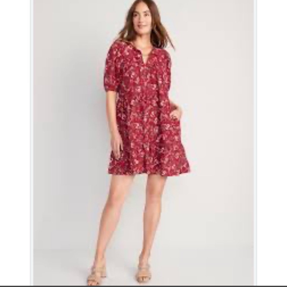 Old Navy Red Puff Sleeve Midi Sundress